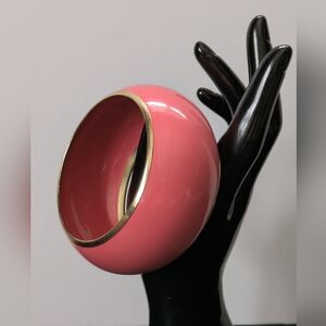 Vintage Chunky Pink Bangle Bracelet Gold Trim Boho Bohemian Gypsy Festival